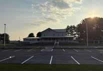 Freshly striped parking lot at sunset