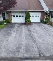 Twin-garage driveway before sealcoating